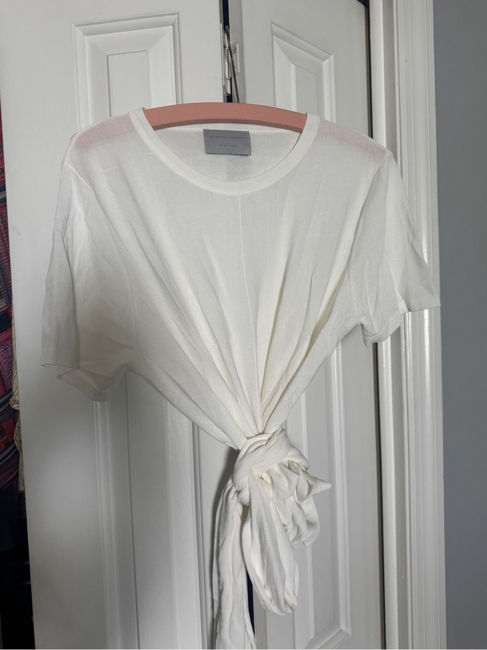 Modern Citizen White Tie-Front Short Sleeve Top